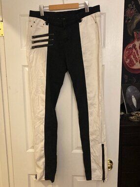 Killstar Duality Speed Black & White Split Skinny Jeans